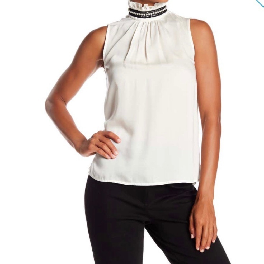 Nanette Lepore Ruffle Mock Neck sleeveless blouse